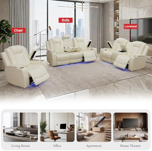 3-Piece Power Recliner Sofa Sets, Leather Reclining Couch Set - Image 6