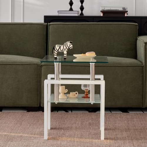 Glass End Table Tea Table with Shelf Side Table with Metal Legs Modern Small - Image 6