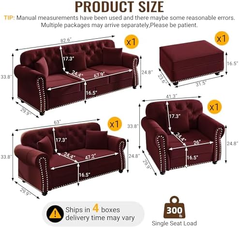 KEIKI 3-Piece Chesterfield Sofa Set - Image 2