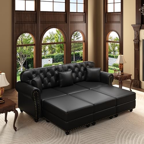 KEIKI 83" Faux Leather Chesterfield Sofa by KEIKI