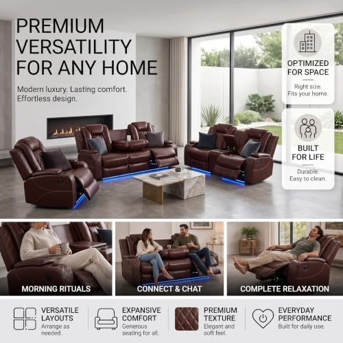 Power Reclining Leather Sofa Set – 3-Piece Home Theater Seating - Image 6