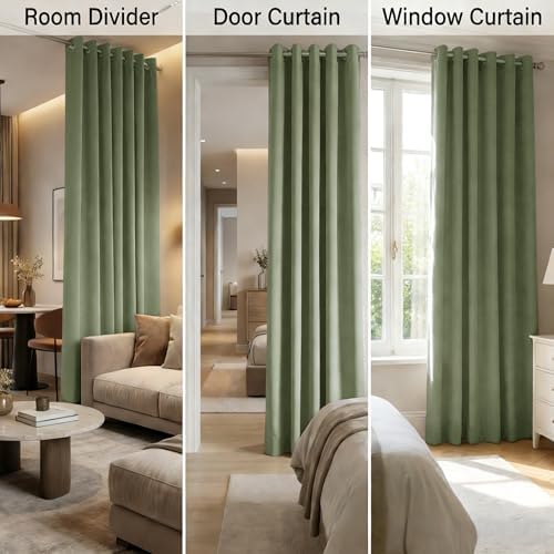 SMILETIME Sage Green Velvet Curtains 104"x96" Grommet 1 Panel - Image 4