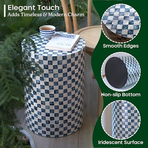 Chi An Home 19.3" Capiz Checkered Drum Side Table - Image 5