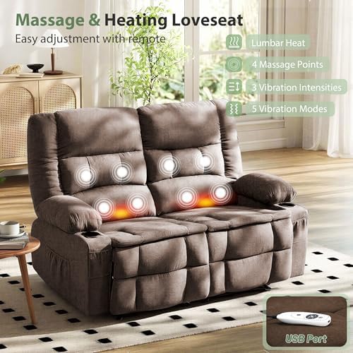 Loveseat Recliner Sofa with Massage and Heat, Wall Hugger Reclining Loveseat - Image 3