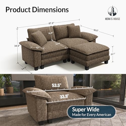 HERA'S HOUSE 3-Seat L Shaped Modular Cloud Couch Sectional Sofa Ottoman - Image 2