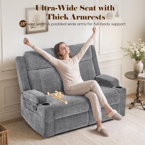 GUEAPY Reclining Loveseat for Living Room, Dual Cup Holders, 2 Side Pockets - Image 4
