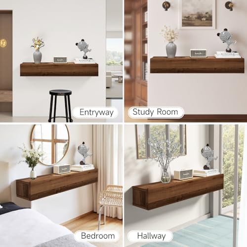 Floating Solid Wood Console Table, Modern Couch Shelves Small Entry Way Tables - Image 6