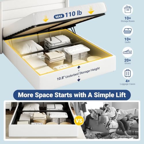 Allewie Full Size Lift Up Hydraulic Storage Bed Frame White - Image 3