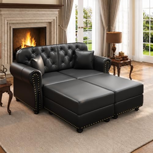 63'' Faux Leather Chesterfield Loveseat Sofa by SmartEdge
