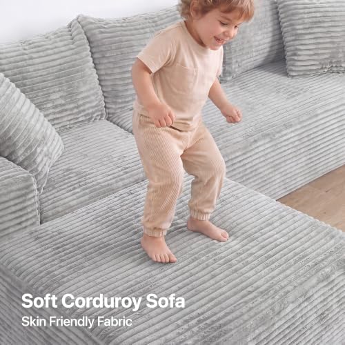 Claiks 94" Boneless Couch, L-Shape Corduroy Modular Sectional Sofa Deep Seat - Image 5