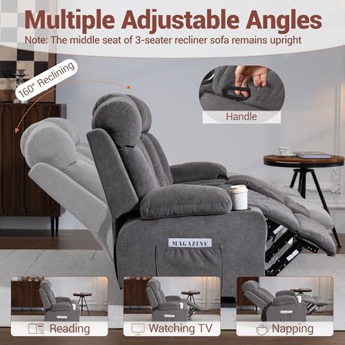Manual Reclining Sofa Set, 3 Piece Recliner Living Room Furniture Sets - Image 3