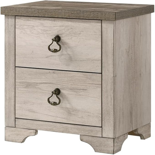 1pc Cottage Style Distressed 2 Drawer Nightstand Driftwood Finish by Unknown