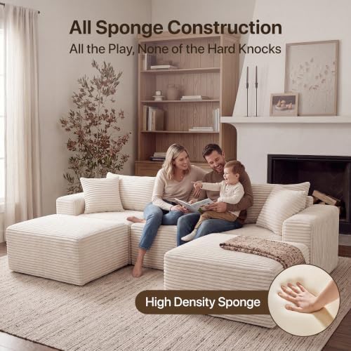 Claiks 104" Boneless Couch, U-Shape Corduroy Sectional Sofa - Image 5