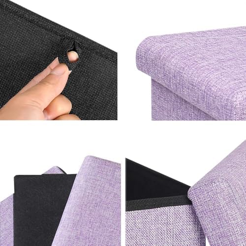B FSOBEIIALEO Storage Ottoman Cube, 11.8" Linen Small Ottoman, Light Purple - Image 4