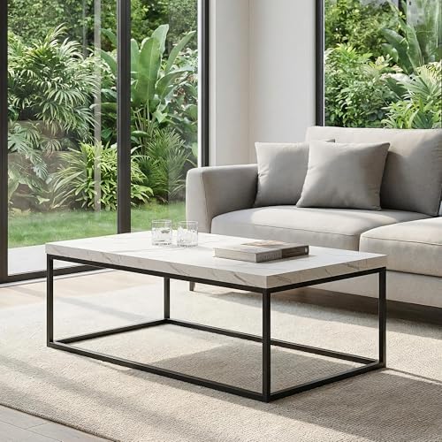 CENSI 47-Inch White Marble Coffee Table/Center Table, Large Size - Image 6