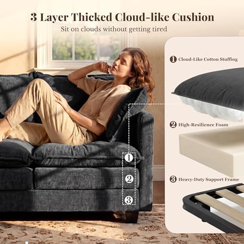 KYJ Loveseat Sofa, Cloud Love Seat Couch 3 Layer Cushion - Image 3