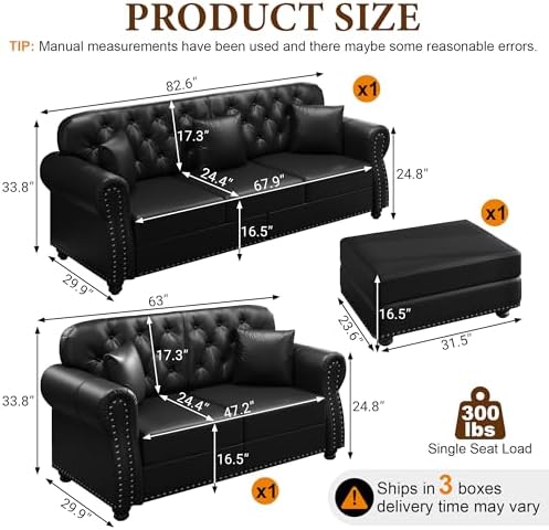 2-Piece Faux Leather Chesterfield Sofa & Loveseat Set - Image 2