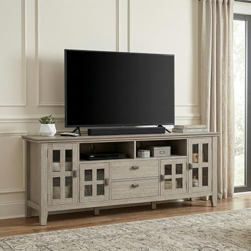 SIMPLIHOME Artisan 72" Wide Solid Wood TV Stand in Distressed Grey - Image 2
