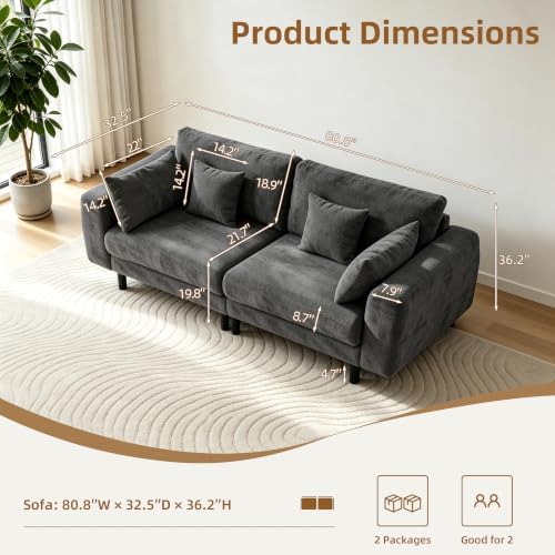80.8" Cloud Sofa Loveseat, Modular Couch - Image 2