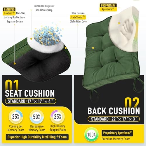 SUNROX Memory Foam Non Slip Rocking Chair Cushion, FadeShield Water Resistant - Image 2