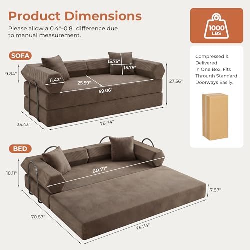 79" Convertible Futon Sofa Bed, Boneless Couch - Image 2