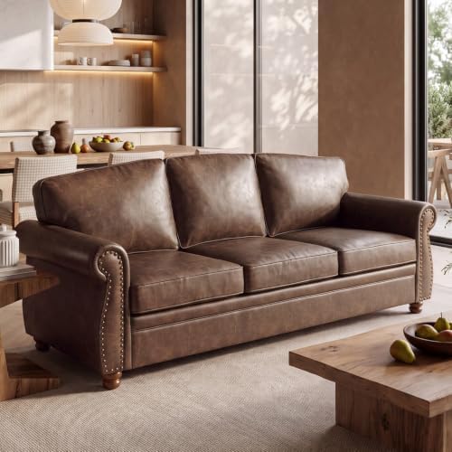 Traditional Faux Leather Couch Sofas by LANDASSYHOME