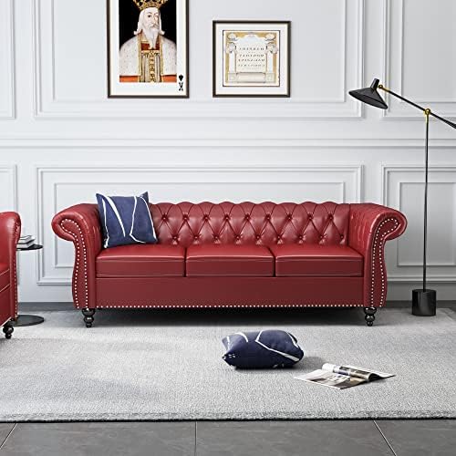 ORRD Chesterfield Sofa Leather, Modern PU Tufted Couch 3 Seater by ORRD