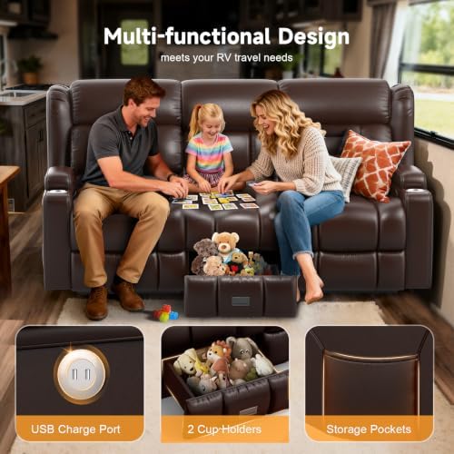 Loveseat Recliner Sofa with Flip Backrest Design, 3 Seat RV Recliner Sofa with - Image 3