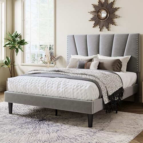 Allewie Full Size Velvet Platform Bed Frame - Image 3