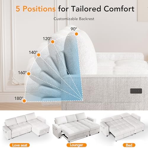 Sunny Heart Chenille Sleeper Sofa Bed, Pull Out Couch Bed - Image 5