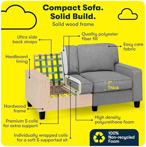 Serta Palisades 61" Track Arm Sofa, Easy Care Polyester, Soft Pillow Back - Image 5