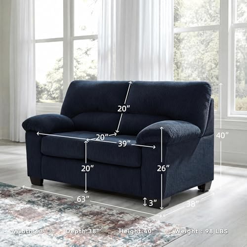 Signature Design by Ashley Loveseat Sofa, 63 in Navy Blue - Image 3