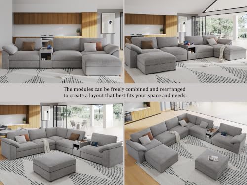 EASE MOOSE Oversized Sectional Modular Sofa, U Shape Grey Modular Sofa - Image 6