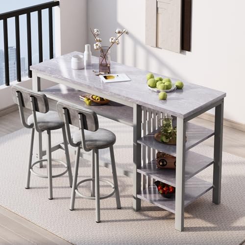 AWQM 3-Piece Bar Table and Chairs Set, Modern Gray Table - Image 2