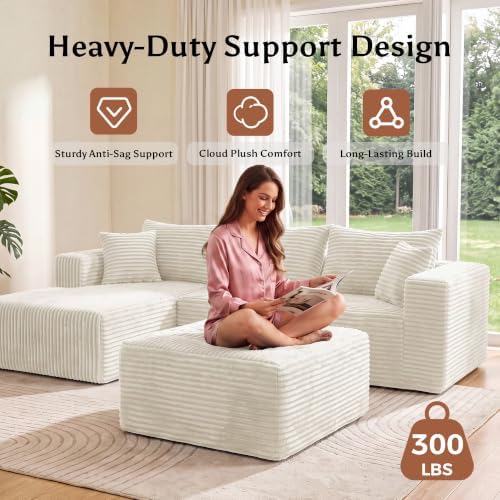 Boneless Ottoman for Couch, Corduroy Cloud Ottoman, Oversized Square Large Pouf - Image 6