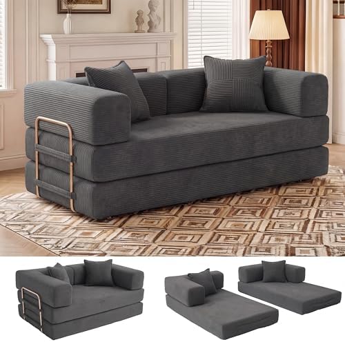 WEUP 5-in-1 Convertible Sofa Bed, Corduroy Floor Sofa Loveseat Sleeper by Unknown