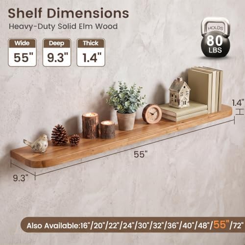 55 inch Floating Shelves for Wall, Elm Wood Rounded Edge - Image 3