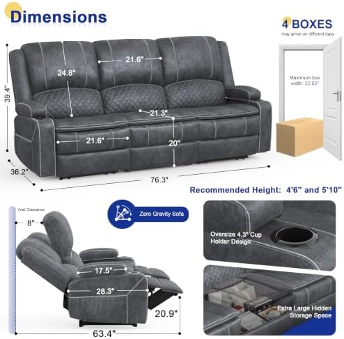 3 Seater Reclining Sofa, Recliner Sofa - Image 2
