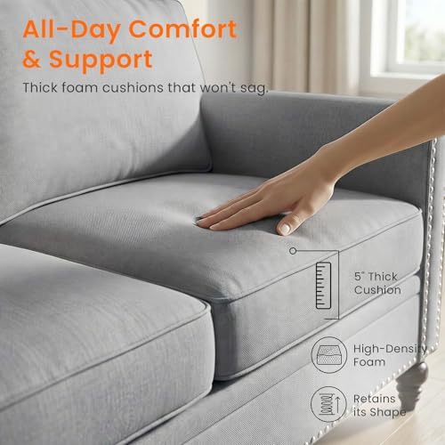 ijuicy 3 Pcs Sectional Sofa Set -Modern Linen Upholstered Couch-Light Gray - Image 5