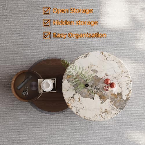 Round Coffee Table for Living Room, Modern Marble Top Expandable Coffee Table - Image 7