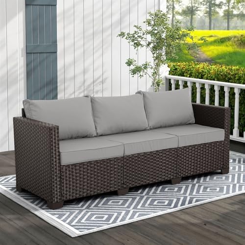 WAROOM Patio Couch PE Rattan 3-Seat Outdoor Sofa Brown Wicker Furniture Set - Image 2