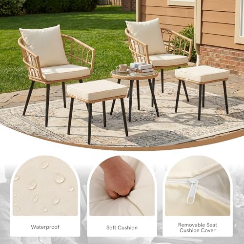 PORWEY 5 Piece Patio Bistro Set, All-Weather Rattan - Image 5