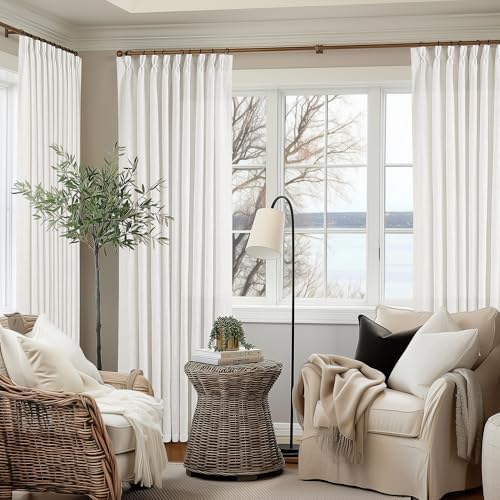 TWODRAPES Beige White Pinch Pleated Linen 102 Inch Curtains 60 Inch Width - Image 5