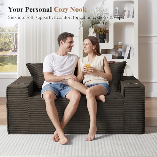 61" Boneless Sofa Couches with Cup Holder, 2 Seat Loveseat Sofas with Side - Image 4