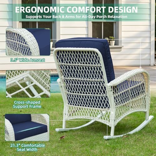 VIVIJASON Outdoor Wicker Rocking Chair, Patio Rattan Rocker Chair - Image 5