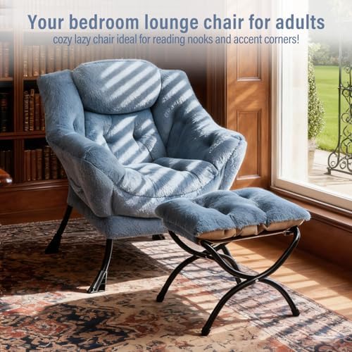 Furlide Lazy Chair with Ottoman, Plush Reading Chair - Image 3