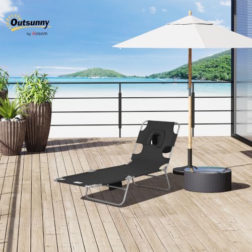 Outsunny Chaise Lounge Chair Outdoor w/Face Arm Hole Black - Image 2
