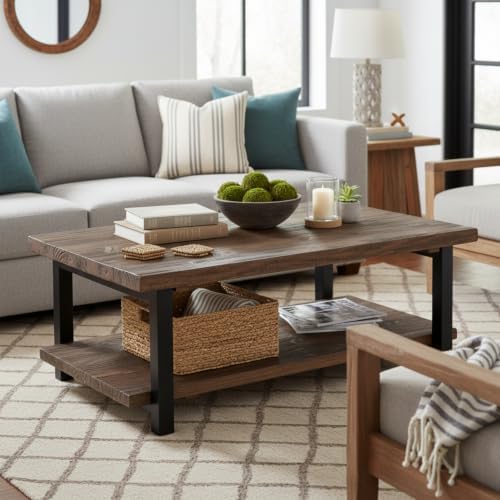 Alaterre Furniture Pomona Solid Wood Coffee Table, Rustic Brown - Image 2