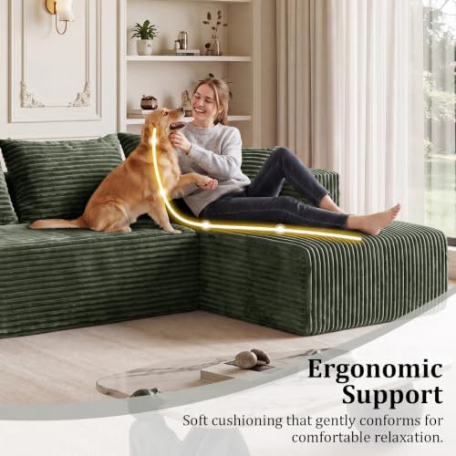 L-Shaped Sectional Boneless Cloud Couch Right Facing Chaise 92.5''-Green - Image 5