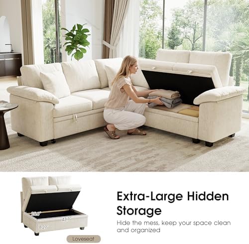 Sectional Sleeper Sofa with Pull Out Bed, Convertible Cloud Couch Bed, Modular - Image 4